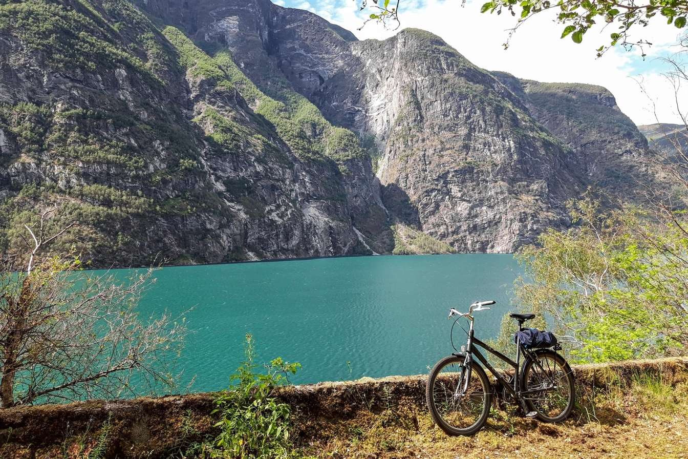 bike besides a lake